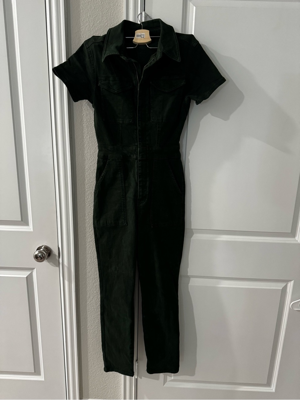Forest Green Good American Short-Sleeve Denim Jumpsuit